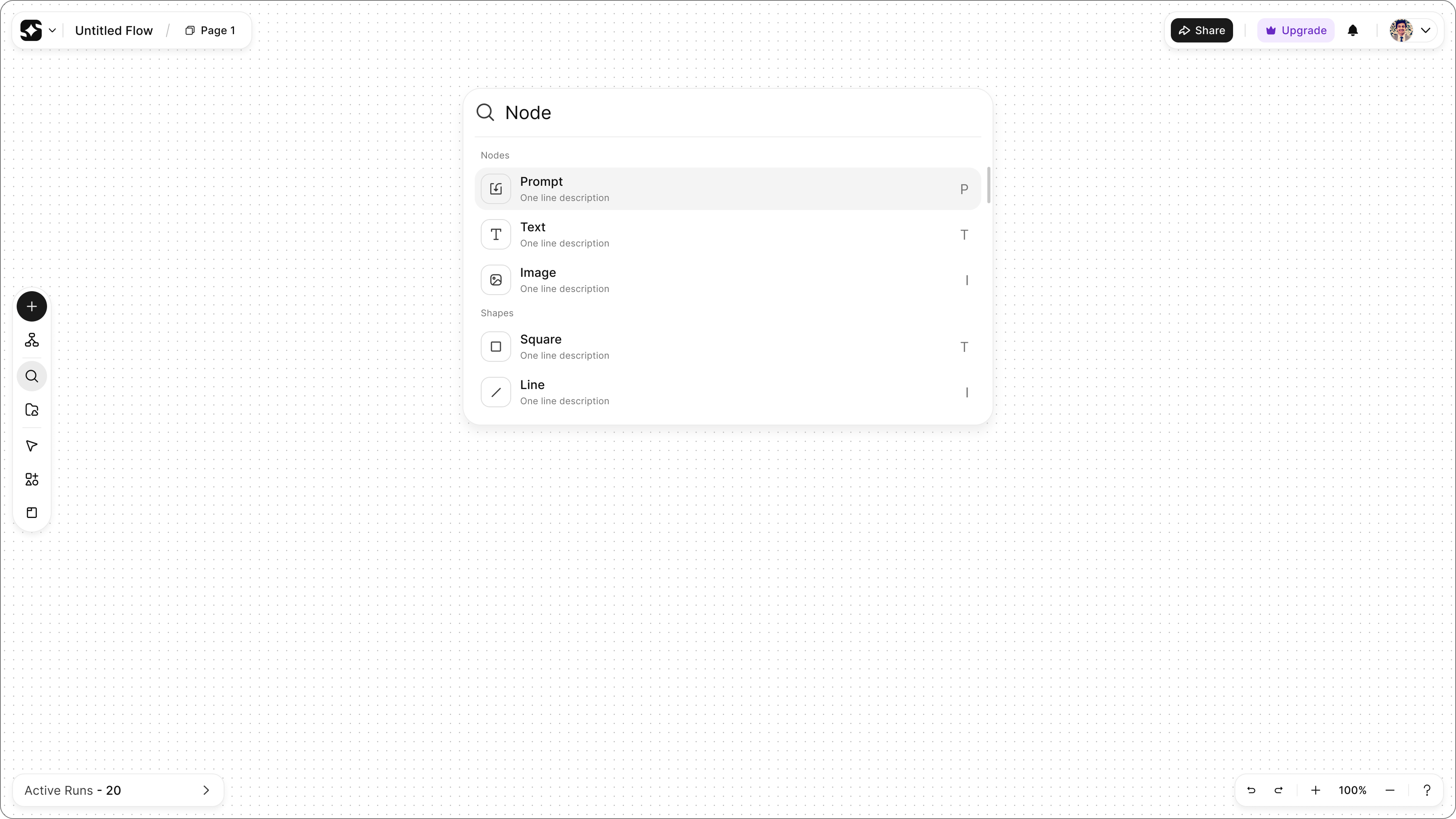 Add node button in left panel
