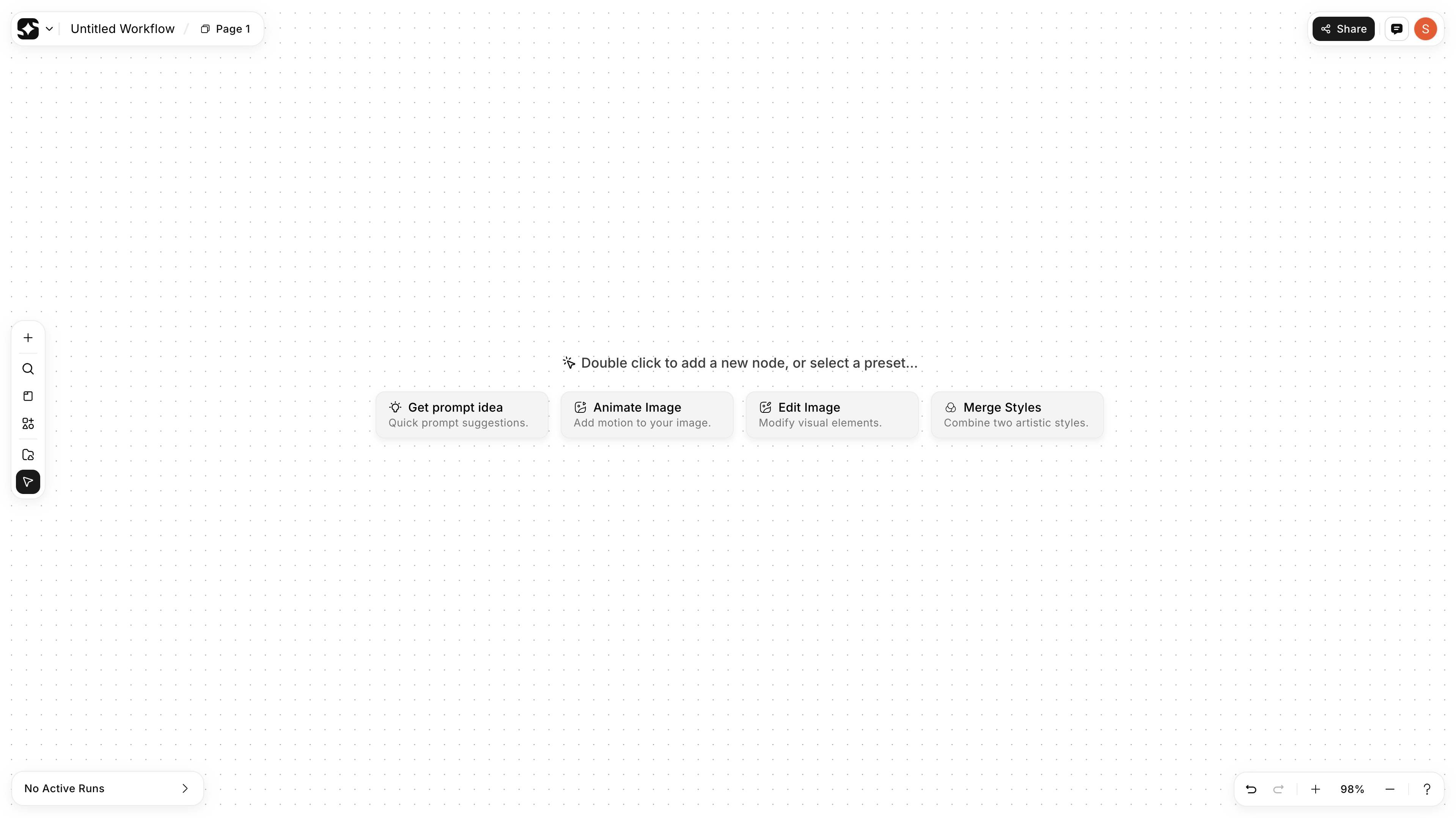 Preset selection on canvas